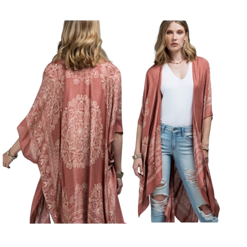 Macchia di Ruggine Burnt Orange Mandala Kimono Wrap 19PH0129 NEW
